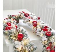 Ghirlanda natalizia in pino artificiale con luci pre-illuminate, ornamenti a sfera, pigne e fiocchi per decorazioni natalizie