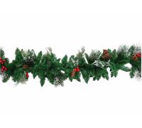Ghirlanda natalizia innevata 270 cm con 260 punte, bacche e pigne PL25Y7007