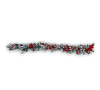 Ghirlanda Natalizia innevata Completa con Fiocchi imbottiti, pacchi e Palline, Tema Candy, Festone floccato, Disponibile in 2 Dimensioni: 80 cm e 180 cm, Dietroporta cornicione (180 cm - Festone)