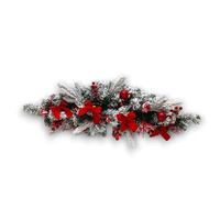 Ghirlanda Natalizia innevata Completa con Fiocchi imbottiti, pacchi e Palline, Tema Candy, Festone floccato, Disponibile in 2 Dimensioni: 80 cm e 180 cm, Dietroporta cornicione (80 cm - Cornicione)