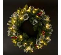 Ghirlanda natalizia Led, con bacche e pigne, effetto innevato, Ø50x7 cm, Santa's House