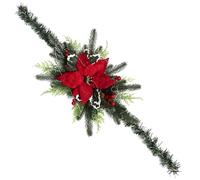 Ghirlanda natalizia per cassetta postale artificiale, con LED pre-illuminata, 80 x 30 cm, con 20 luci, stelle di Natale rosse, bacche ghiacciate, per cassette delle lettere, recinzioni, ringhiere