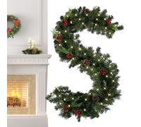 Ghirlanda natalizia per esterni, 1,5 m di spessore, alimentata a batteria, 2 modalità di illuminazione, bacche rosse con luci, decorazione per camino, scale, porte e finestre