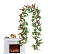 Ghirlanda natalizia per il, 175 cm, foglie artificiali con bacche rosse, vite artificiali, per la casa, il soggiorno, la porta di casa, la terrazza, l'esterno, il giardino, il cortile, la