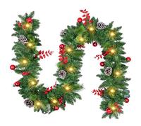 Ghirlanda Natalizia per Porta: 2,7M Ghirlanda Natale Decorazioni Artificiale con 30 LED, Scatola Batteria con Timer Impermeabile, Decorazione Natalizia per Balcone, Casa, Scale, Camino