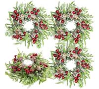 Ghirlanda natalizia per porta d'ingresso, 4 pezzi, con anello per candele, ghirlande natalizie, pigne a bacca rossa, decorazione da tavolo per casa, fattoria, feste di nozze, soggiorno, sala