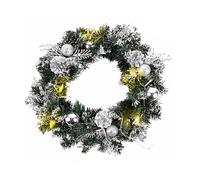 Ghirlanda natalizia per porta d'ingresso, 40 cm, pre-illuminata, artificiale, decorazione natalizia con luci, per interni ed esterni, decorazioni per feste per porta d'ingresso e parete (argento)