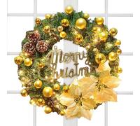 Ghirlanda natalizia per porta d'ingresso, ghirlanda natalizia per porta d'ingresso, 40 cm, ghirlanda invernale con ornamenti a sfera di Natale, alimentata a batteria, ghirlanda rustica per porte in