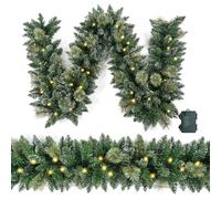 Ghirlanda natalizia preilluminata da 2,8 m, con 50 luci a LED, a forma di neve, decorazione natalizia a batteria, per interni ed esterni