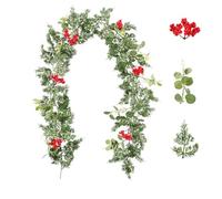 Ghirlanda natalizia, realistica, morbida, spessa, verde, in finto pino di cedro, con bacche rosse, cipressi, bacche, ghirlanda per artigianato, decorazione da parete per camino, per interni ed esterni