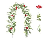 Ghirlanda natalizia, realistica, morbida, spessa, verde, in finto pino di cedro, con bacche rosse, cipressi, bacche, ghirlanda per artigianato, decorazione da parete per camino, per interni ed esterni