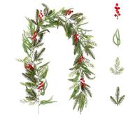 Ghirlanda natalizia, realistica, morbida, spessa, verde, in finto pino di cedro, con bacche rosse, cipressi, bacche, ghirlanda per artigianato, decorazione da parete per camino, per interni ed esterni