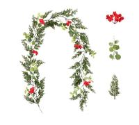 Ghirlanda natalizia, realistica, morbida, spessa, verde, in finto pino di cedro, con bacche rosse, cipressi, bacche, ghirlanda per artigianato, decorazione da parete per camino, per interni ed esterni