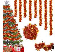 Ghirlanda Natalizia Rosso Oro- 6PCS Ghirlanda di Natalecon Con Stella, Scintillanti Ghirlande Metalliche Festoni Natalizi, Decorazioni GhirlandE Albero di Natale Esterno per Porta Scale Camino