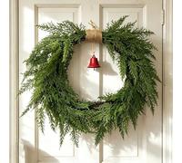 Ghirlanda Natalizia Rustica Artificiale A Forma Di 65 cm | Con Campanella E Corda Di Canapa, Per Porta D'ingresso, Finestra, Tavolo, Mensola O Parete Decorazione
