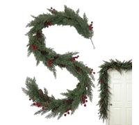 Ghirlanda natalizia verde, 1,85 m, con bacche rosse, decorazioni | Ghirlanda di pino per esterni e interni, tavolo, finestra, portico, caminetto, feste, festival, cucina, uffici