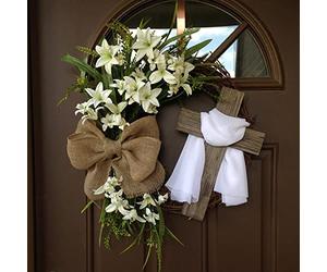 Ghirlanda pasquale con croce, 45,7 cm, decorazione per porta primaverile, realizzata a mano, rustica, per porta d'ingresso, decorazione religiosa per la casa per Pasqua, Quaresima e feste di famiglia