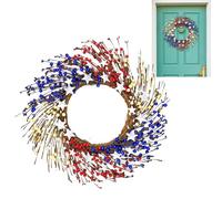 Ghirlanda patriottica per porta d'ingresso, 25,4 cm, 4 luglio, festa dell'indipendenza, ghirlanda ad anello con bacche rosse e blu, decorazioni patriottiche, decorazioni per il giorno della