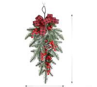 Ghirlanda per albero di Natale capovolta con fiocco rosso in stile americano, con fogliame floccato in polietilene, plastica PVC e materiali artistici in ferro per decorazioni stagionali
