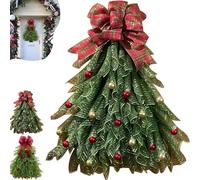 Ghirlanda per albero di Natale invertita con luce LED, fatta a mano, decorazione per porte e finestre, grande ghirlanda triangolare per albero di Natale per porta d'ingresso, finestra, parete, interni