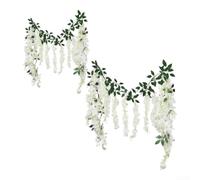 Ghirlanda per glicine Artificiale 1.85m 2 Seta Bianca Ghirlanda | Set 2 , lunghezza totale 3.7m, fiori in seta bianca, per cascata naturale, per ideale nuziali