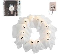 Ghirlanda per porta con fantasmi illuminati fai da te, ghirlanda di fantasmi bianchi con luci a LED, fantasma di Halloween, 12 piccoli fantasmi bianchi luminosi, spettrale per interni (1 pezzo)