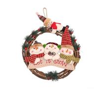 Ghirlanda per porta d'ingresso in rattan fatta a mano, decorazione per le vacanze con Babbo Natale pupazzo di neve renna per interni ed esterni, rustica tradizionale ghirlanda da appendere 29 cm