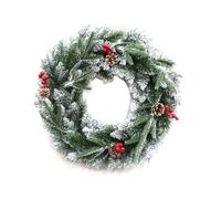 GHIRLANDA PINO VERDE INNEVATA 50CM BACCHE NEVE PIGNE CORONA ADDOBBI DI NATALE
