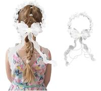 Ghirlanda Prima Comunione con Velo Fiori Bianchi Perle Tulle Cerimonia 22cm 95cm