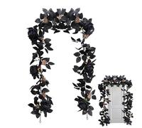 Ghirlanda rosa nera per decorazioni di Halloween da 69 pollici di vite artificiale con bacche nera e foglie ghirlanda floreale vivida realistica flessibile per l'autunno decorazioni per la casa del R