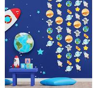 Ghirlanda spaziale esterna, decorazione da appendere a forma di razzo astronauta stella cadente, striscione da appendere in carta di alta qualità, per la decorazione della stanza dei bambini, feste a