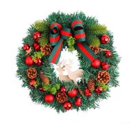 Ghirlanda stagionale con un design multistrato realizzato a mano con pino, bacche e nastro rosso, per porte, pareti o tavoli per le festività