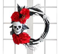 Ghirlanda Teschio Decorazione Inquietante con Teschio e Ossa Artificiali | Ghirlanda Di Halloween Con Fiori E Scheletro Per Casa Cancello Terrazza Foto Oggetti Parete Mensola