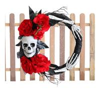 Ghirlanda Teschio Spettrale Festone Decorativo con Scheletro e Ossa | Ghirlanda Da Porta Con Fiori Di Halloween per , Casa, Cancello, Portico, Parete, Scale e Props