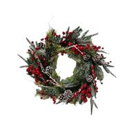 Ghirlanda Tonda 60 cm Dietro Porta con Bacche Rosse E PIGNE Natale Rami in PVC Ø 60cm con PALLINE ADDOBBI Decorazioni con Fiocco aghi di Pino Fuoriporta d'ingresso da Appendere alla Finestra pungitopo
