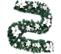 Ghirlanda Tralcio Natalizio Addobbata Fiori e Palline Silver Decorazioni 200 cm