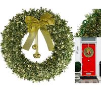 Ghirlanda verde da appendere alla porta d'ingresso 40 cm - Ghirlanda natalizia per porta grande per tomba con campanelli e fiocco in nastro, decorazioni per finestre con ghirlande invernali spesse
