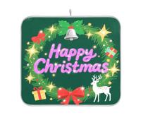 Ghirlanda verde Natale essiccazione piatto tappetino scolapiatti tappetino per cucina bancone cucina piano di lavoro tappetino per asciugare i piatti panno 16 x 18