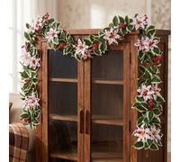 Ghirlanda Vite Artificiale Natalizia 175cm Verde Rosso Bianco per Decorazione In