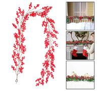 Ghirlanda Vite Bacche Rosse Simulata 200cm Flessibile per Decorazione Natalizia