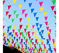 Ghirlanda XXL 100m in Stoffa Colorata - Catena di Bandiere Decorative per Interni ed Esterni - Banner Multicolore per Feste, Giardino ed Eventi Speciali