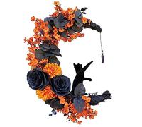 Ghirlande artificiali luminose, Ghirlanda di Halloween multicolore a forma gatto con luna, rose e foglie, decorazione for porta for gli amanti dei gatti(A)