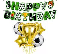 Ghirlande Decorative per Compleanno a Tema Calcio, 5 Calcios Palloncinis con Happy Birthday Striscione, Palloncini in Foil a Forma di Trofeo, Per il Giorno della Partita dei Mondiali di Calcios