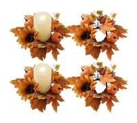 Ghirlande di candele con foglie d'acero e zucche autunnali, 4 anelli per candele da 25 cm per il Ringraziamento con girasoli e bacche, portacandele finte con foglie d'acero autunnali, mini ghirlande