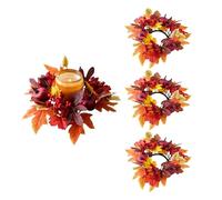 Ghirlande di candele con foglie d'acero e zucche autunnali, 4 anelli per candele da 25 cm per il Ringraziamento con girasoli e bacche, portacandele finte con foglie d'acero autunnali, mini ghirlande
