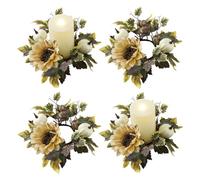 Ghirlande di candele con foglie d'acero e zucche autunnali, 4 anelli per candele da 25 cm per il Ringraziamento con girasoli e bacche, portacandele finte con foglie d'acero autunnali, mini ghirlande