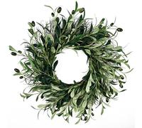 Ghirlande di olivo verde artificiale per porta d'ingresso Corona di rami di ulivo da 20 pollici Corona di foglie di ulivo artificiale Corona di foglie di alloro in plastica Corona di verde portatile G