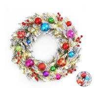 Ghirlande Natalizie Colorate For La Porta D'ingresso, Con Pigne Ricoperte Di Neve E Palline Di Natale, Luci A LED, Decorazione Natalizia(50cm)