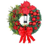 Ghirlande natalizie per porta d'ingresso, Ghirlanda natalizia con luci, Ghirlande artificiali da 16 pollici per porta d'ingresso, Ghirlanda con fiocco, palline e per le vacanze invernali