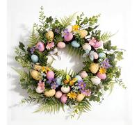 Ghirlande Pasquali per Porta d'Ingresso con Uova Colorate, Ortensia, Margherite e Foglie di Eucalipto, Ghirlanda Pasquale Primaverile per Veranda, Stile Rustico, Decorazione per Interni ed Esterni (B)